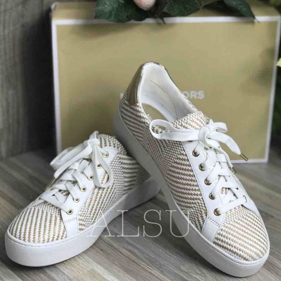 🌸Sale🌸 Michael Kors Poppy Lace Up Diagonal Weave Natural Size 9.5 49S9POFS3D - Picture 5 of 8